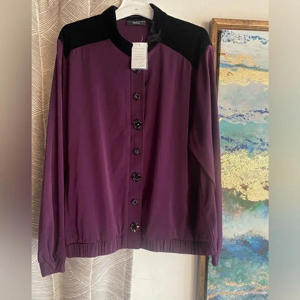 Susan Graver Artisan Bomber Jacket Womens Size 16 Peachskin Statement Button